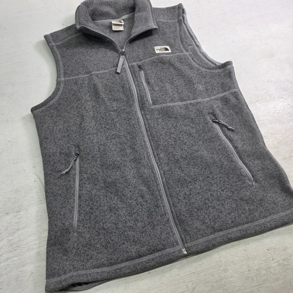 The North Face Gordon Lyons Vest Gray Full Zip Fleece Lined Jacket Mens Sz M EUC